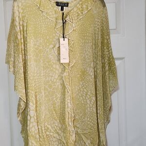 Women's Light Green  Ruffle-Front Tunic Blouse